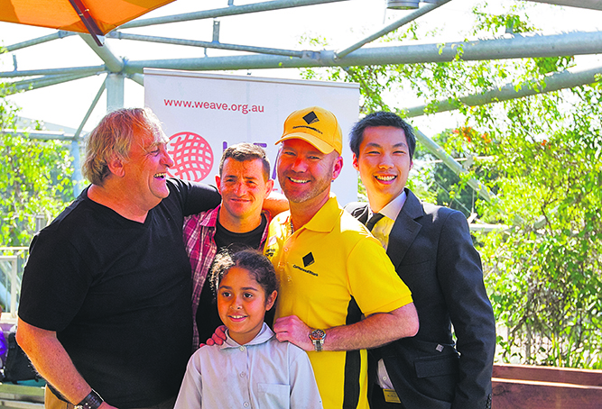 Shane Brown Director of Weave, Emmanuel Kostoglou Weave Youth Worker, Andrew Hall Commonwealth Bank Executive General Manager Corporate Affairs, Commonwealth Bank Matraville Branch Manager William Kwok and Jade Brennan Weave Kool Kids Club participant (front row) (Photo: CBA)
