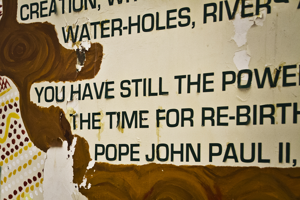 The damaged mural at St Vincent’s in Redfern (Photo: Sandra Beeston)