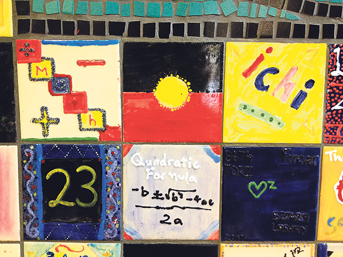 Detail of Numeracy Pedagogy Mosaic Project (2009) at Alex Park Senior Campus (Photo: Andrew Collis)