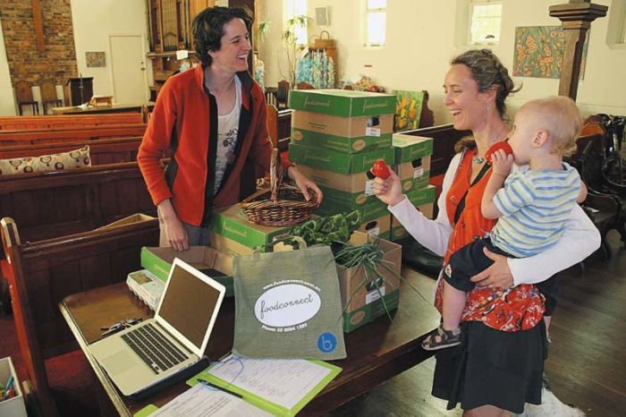 Miriam, Sally and Bowen with fresh produce from Food Connect (Photo: Andrew Collis)