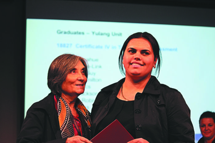 Shaquille Robinson (right) at Eora College. Photo: Lyn Turnbull