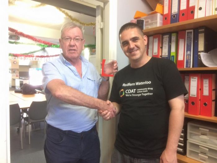 John Ferguson and Mike Shreenan have both worked for ten years at The Factory Community Centre which recently joined with South Sydney Community Aid to become Counterpoint Community Services. Photo: supplied