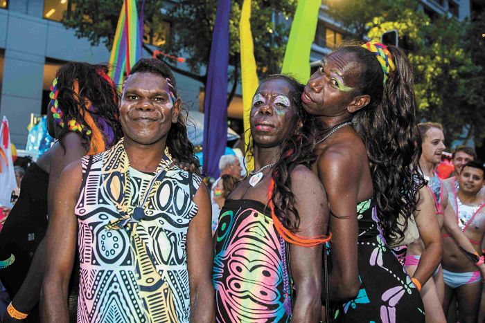 Tiwi Island Sistagirls travelled 4,000km for their first Mardi Gras. Photo: Bec Lewis