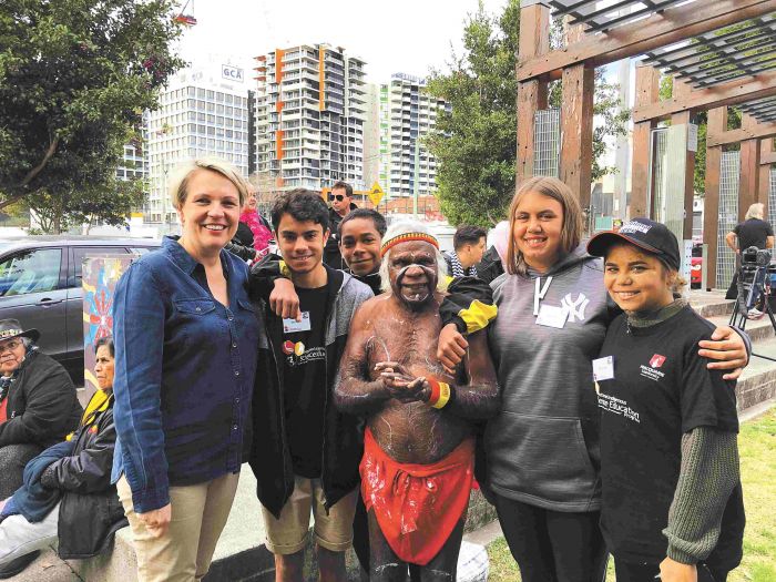 Tanya Plibersek with students William, Melaine, Ferlin, Melanie and Brianna, and Uncle Max Eulo (centre) Photo: Supplied