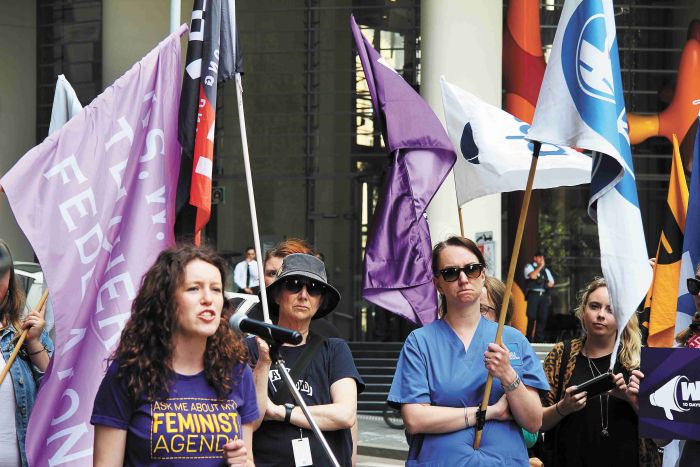 Protesters at the rally in support of domestic violence leave. Photo: Lyn Turnbull
