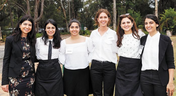 (L-R): Geeti Faramarzi, Mona Forghani, Niyousha Balouchgharaei, Sarah Fanayan, Boshra Awan and Awa Momtazian, volunteering at the Bahá’í House of Worship, during the bicentenary celebrations in October. Photo: QJ Oh
