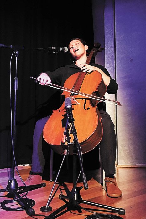 Mary Rapp performs the What Lola Heard soundscape – an auditory journey into the realities of climate change instability. Photo: Stephen Webb