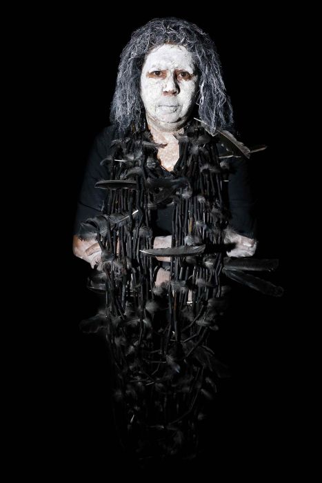 Maree Clarke portrays sorrow with stark dignity. Image: Maree Clarke, Self portrait in Mourning Necklace, 2017. Courtesy the artist and Vivien Anderson Gallery, Melbourne