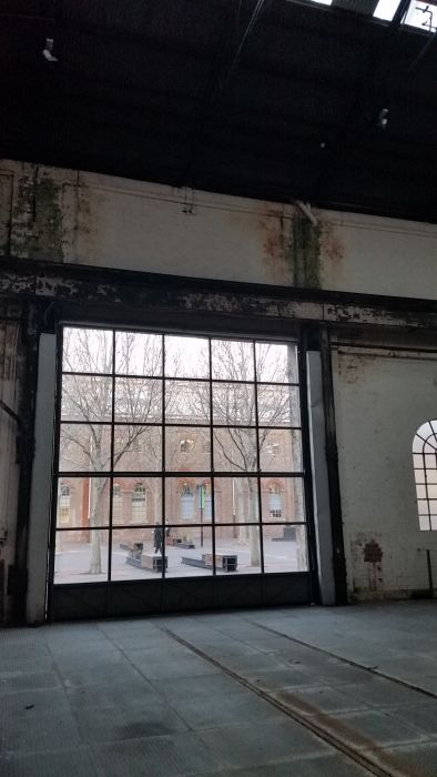 From inside Bay 1 North, site of the proposed supermarket loading bay looking out to Innovation Plaza.  Photo: Roger Jowett
