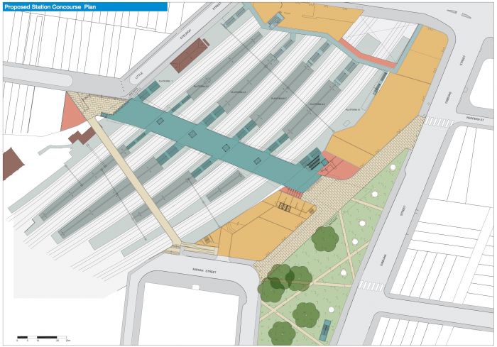 2010 plan for lifts from existing platforms to a bridge between Little Eveleigh Street and Marian Street. Image: RailCorp