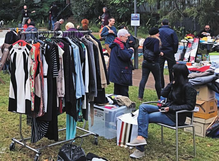 Stallholders and treasure-hunters at Ultimo’s Quarry Green on June 2. Photo: David Gore