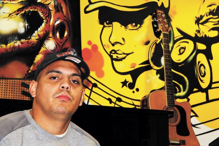 Stephen “Sonboy” Carr-Saunders in the music studio at Redfern Community Centre. Photo: Lyn Turnbull