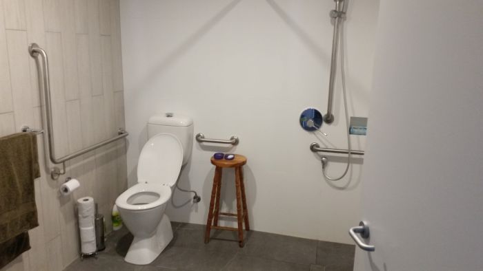 Accessable bathroom in newly built public housing unit. Photo: Denis Doherty
