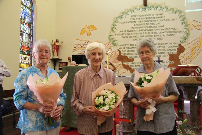 Mass on Sunday January 27 at St Vincents Redfern to mark the closure of the Gathering Place was attended by three of the sisters who lived there: Sr Patricia Snudden (Brown Josephite), Sr Mary McGowan (OLSH) and Sr Esmey Hercovitch (Sacred Heart). Photo: Lyn Turnbull