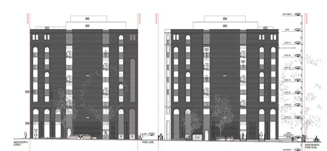 Architect sketch of eight-storey apartment buildings